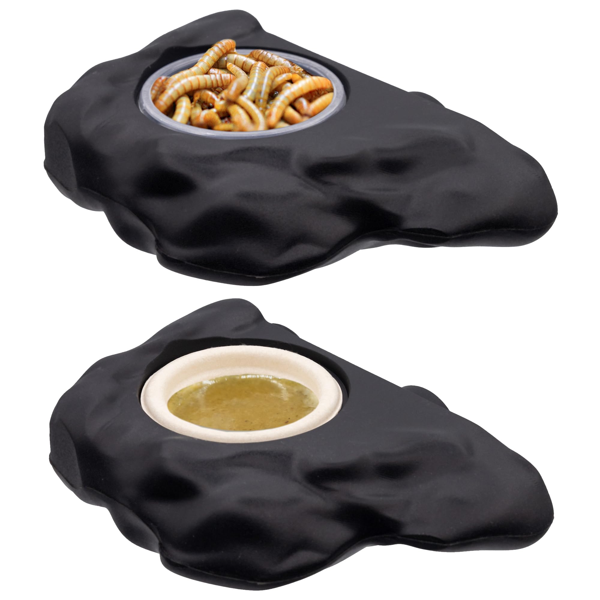 Pangea Silicone Gecko Feeding Ledge - Magnetic Mini Food Dish for Reptile Tank - 4.125 x 2.625 x 1.18 - Fits 0.5oz Cups (Black)